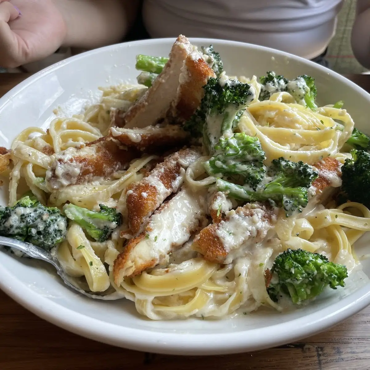 Chicken Alfredo with Crispy Chicken and Broccoli