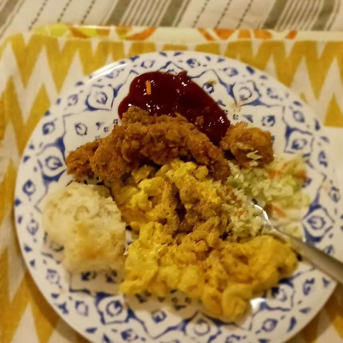 Fried Chicken Mac and Cheese Biscuit and Slaw