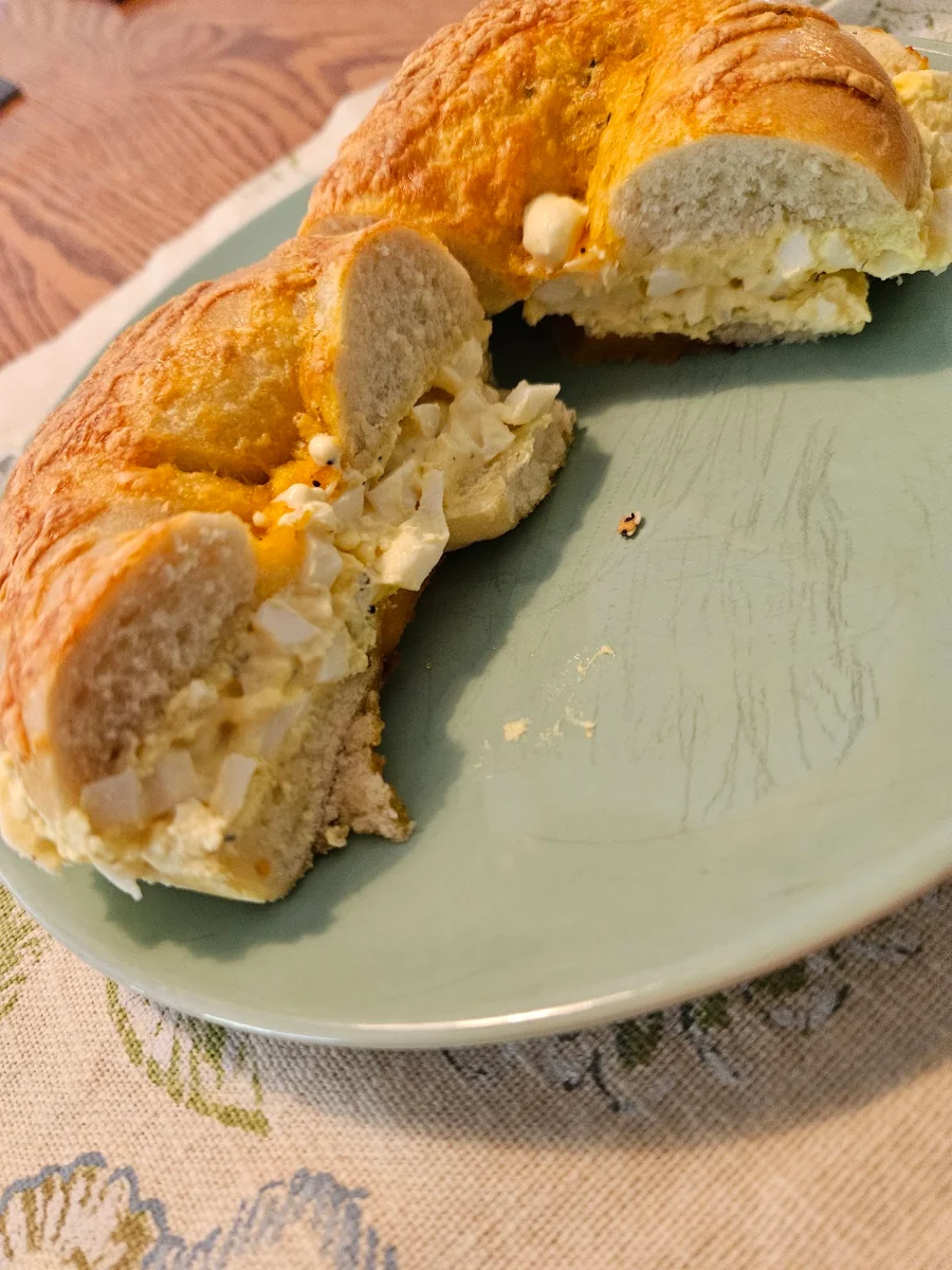 Egg Salad on an Asiago Bagel