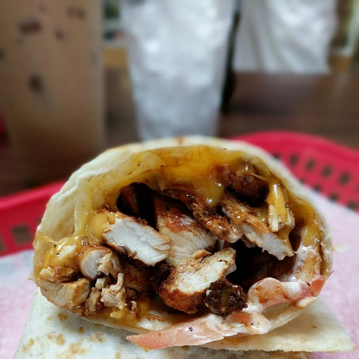 Grilled Chicken Wrap with Tomatoes Cheddar and Mayo