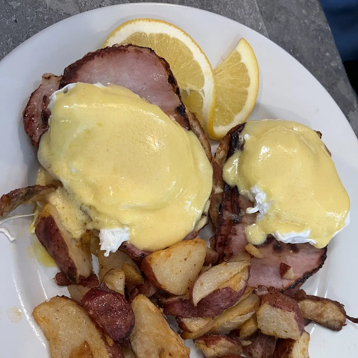 Poached Eggs with Hollandaise over Corned Beef Hash