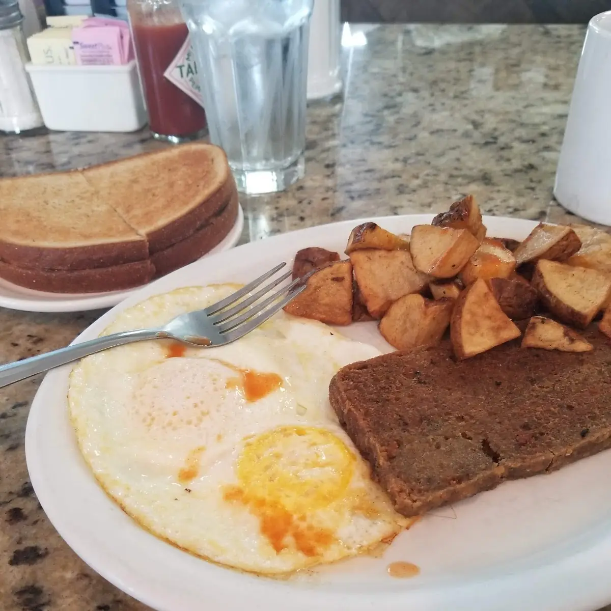 Eggs Home Fries and Scrapple