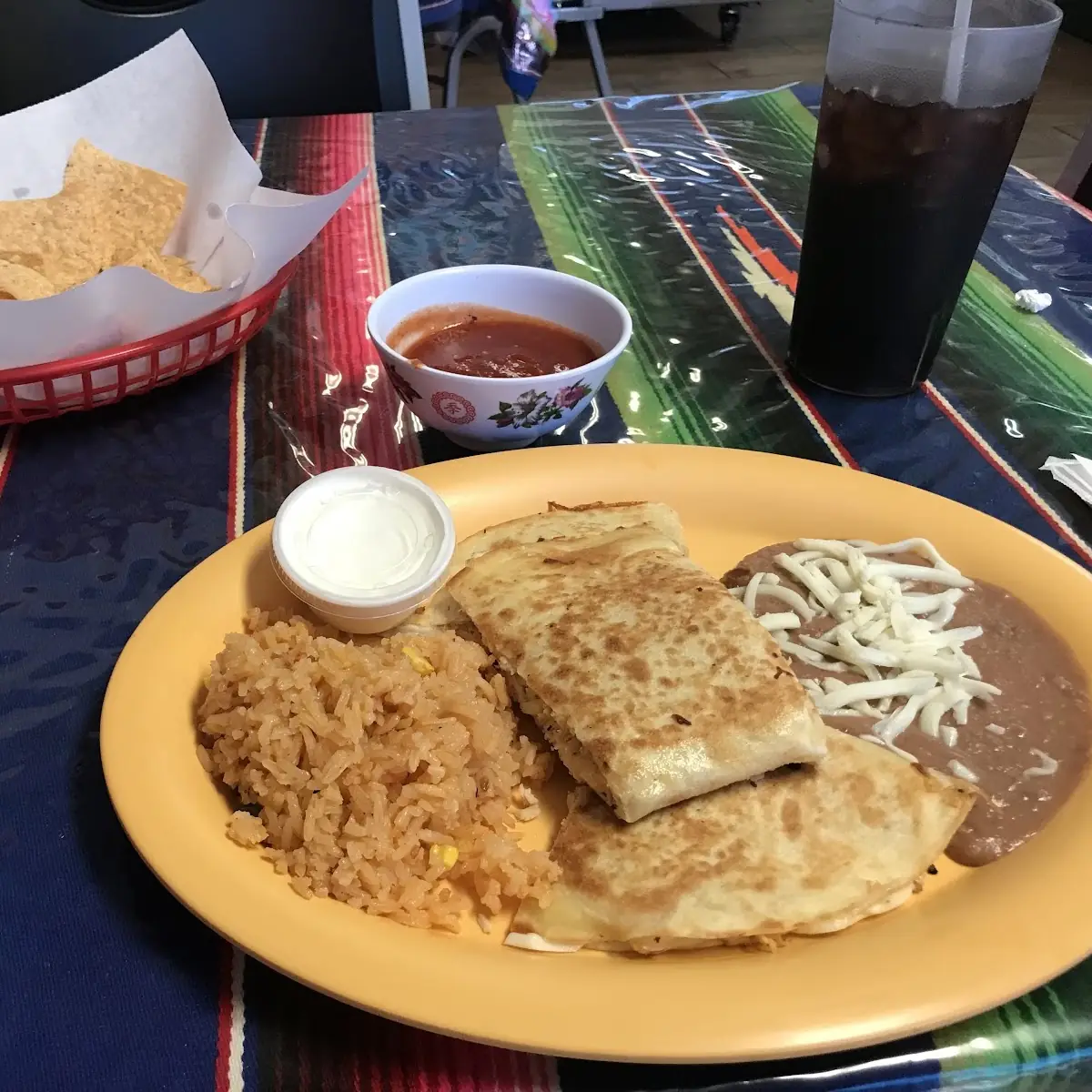 Chicken Quesadilla with Rise and Beans