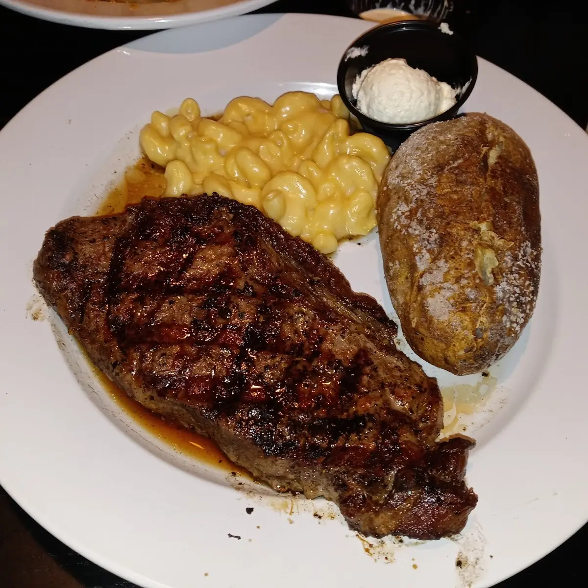 New York Strip Steak Mac& Cheese Baked Potato