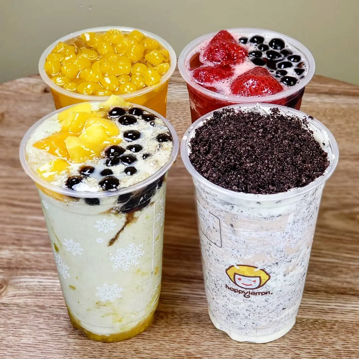 Mango Green Tea Matcha Mango Strawberry Black Tea and Oreo Milk Tea