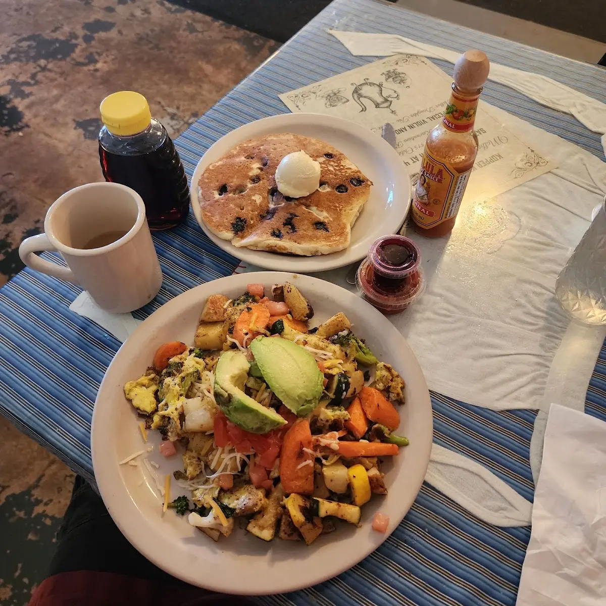 Veggie Skillet and Blueberry Pancake