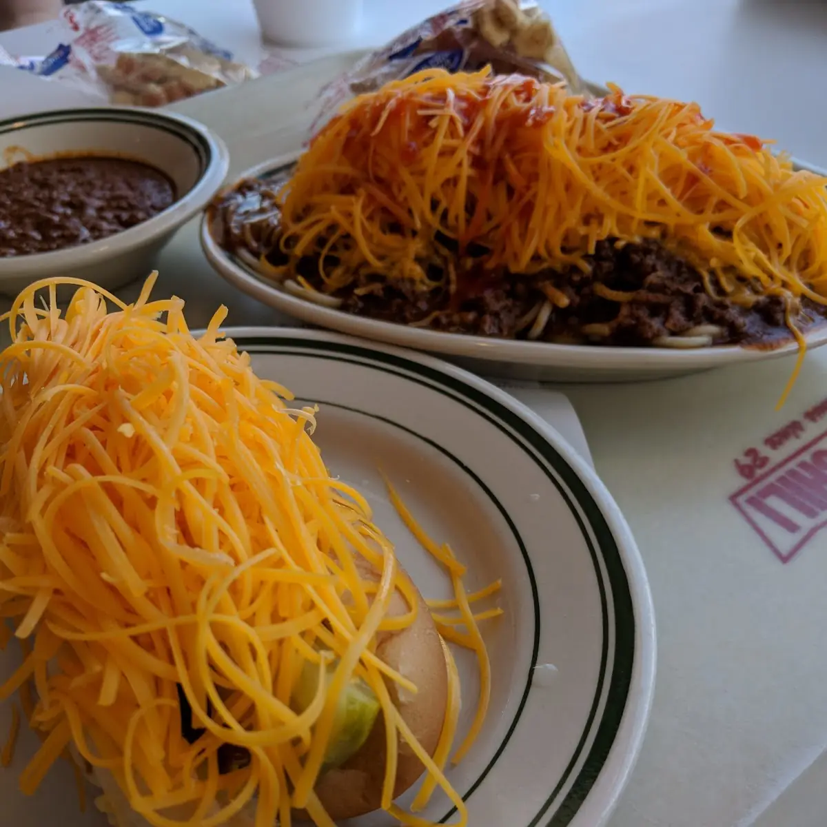 Three Way and Two Cheese Coney Dog