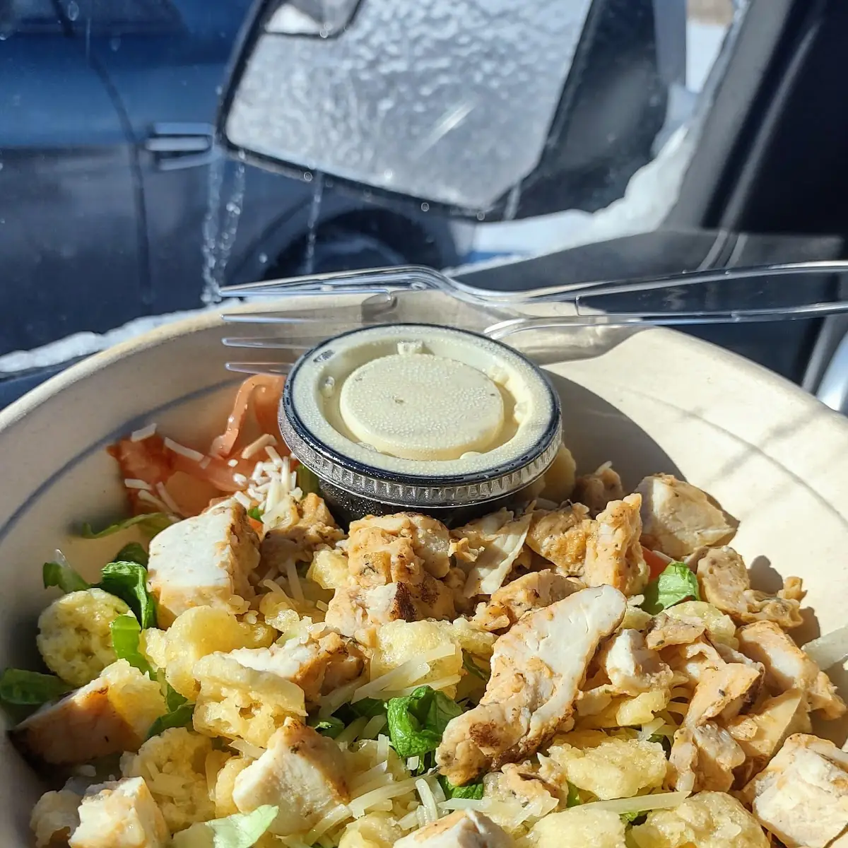 Supergreen Caesar Salad with Chicken and Parmesan Crisps