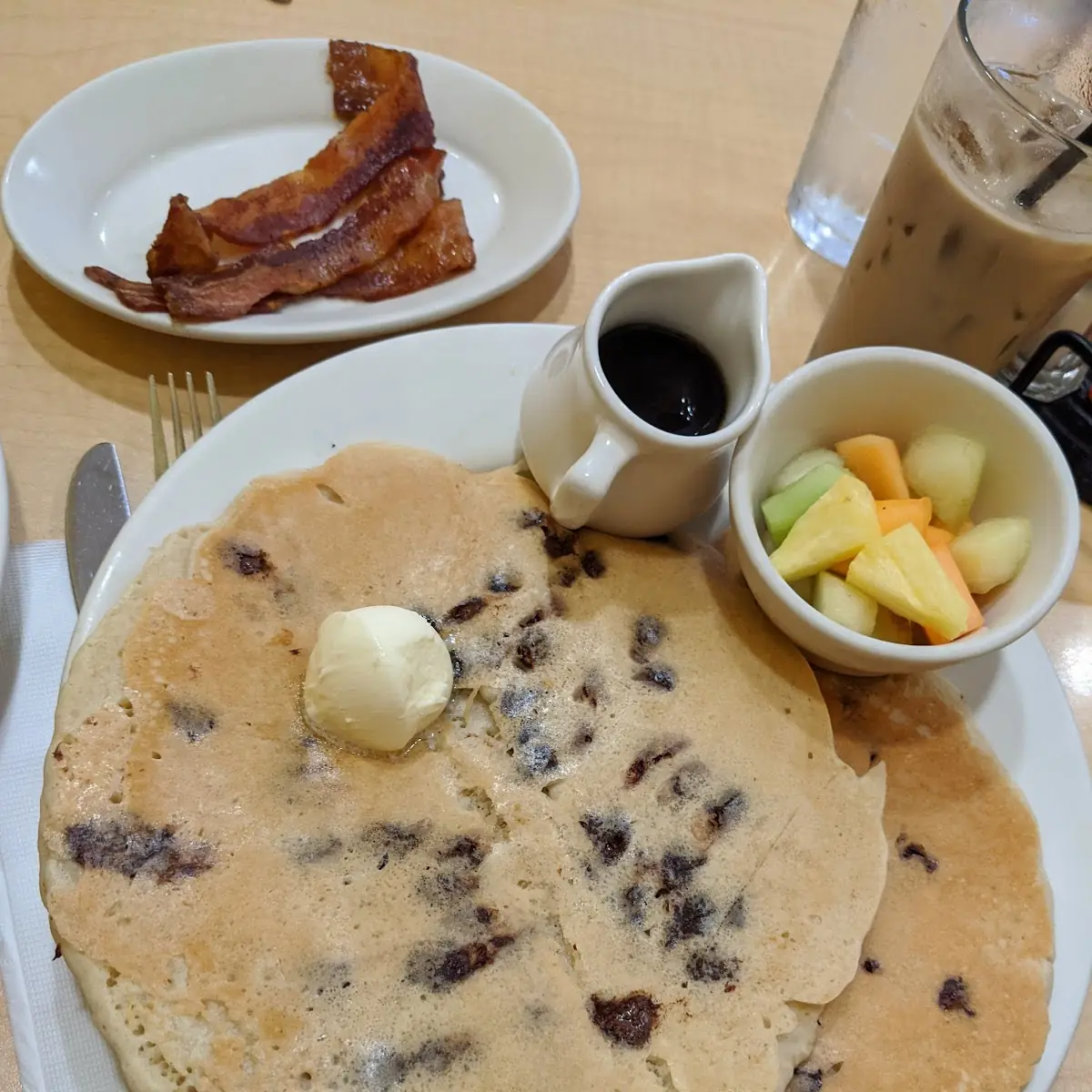 Chocolate Chip Pancakes w Maple Syrup