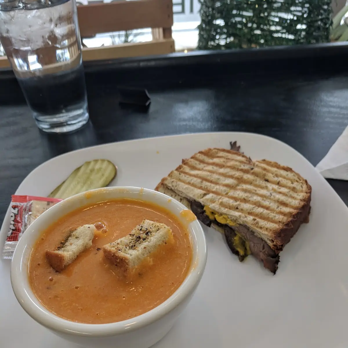 Roast Beef Panini and Tomato Soup
