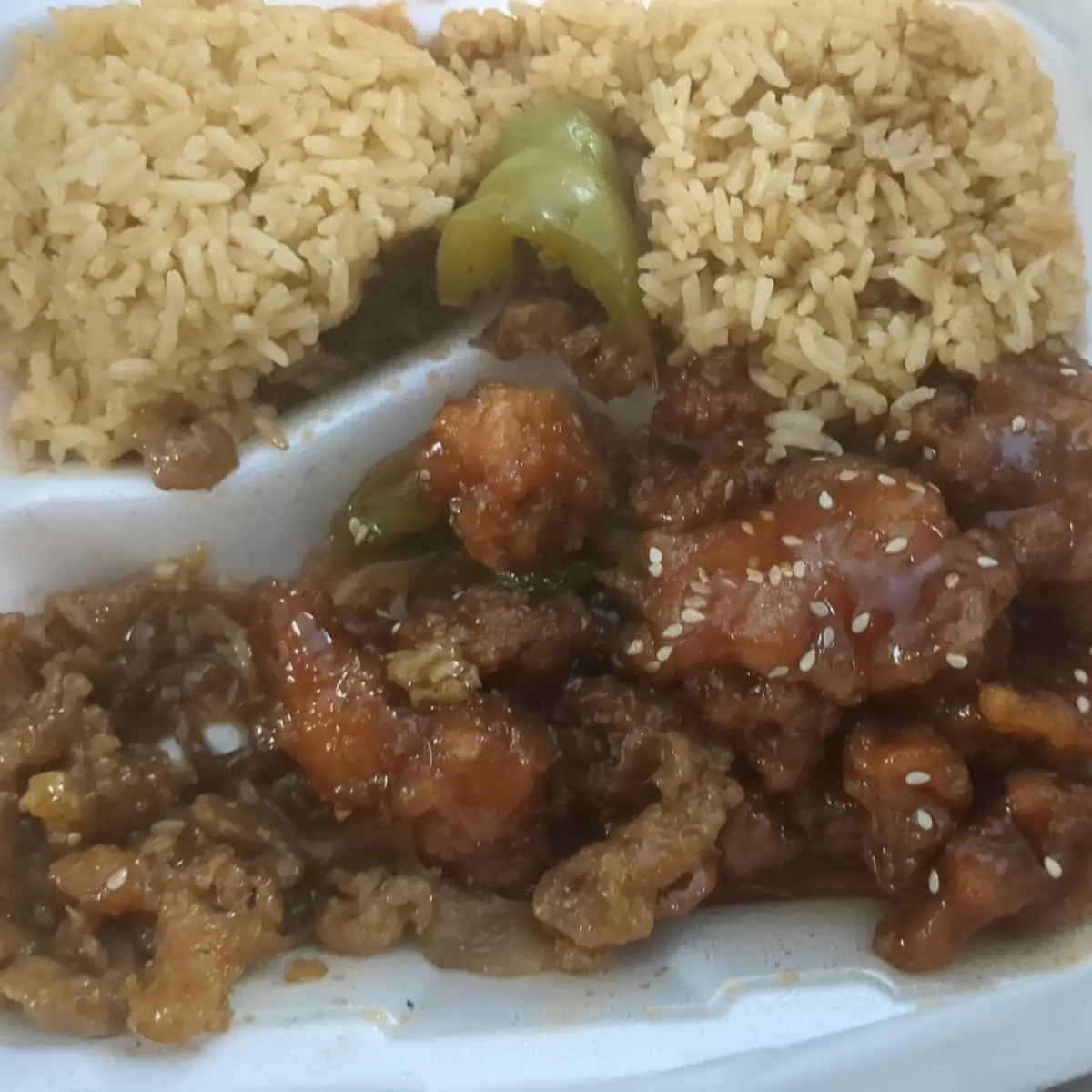 Bourbon Chicken and Sesame Chicken Lunch
