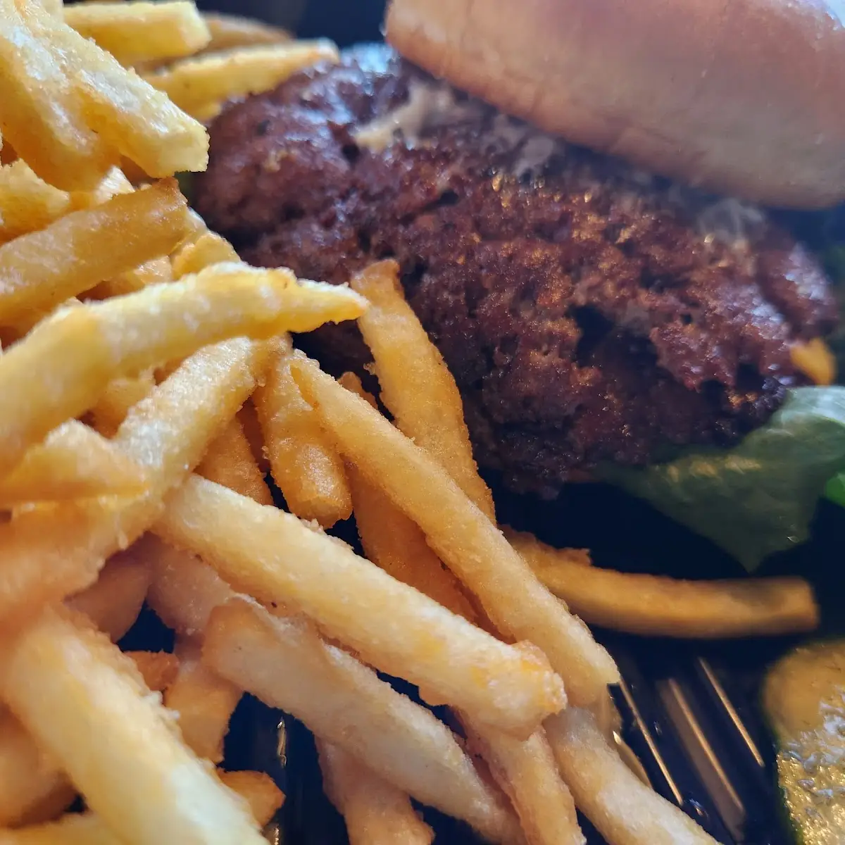 Classic Cheeseburger Deluxe Burger and Fries with Cheese
