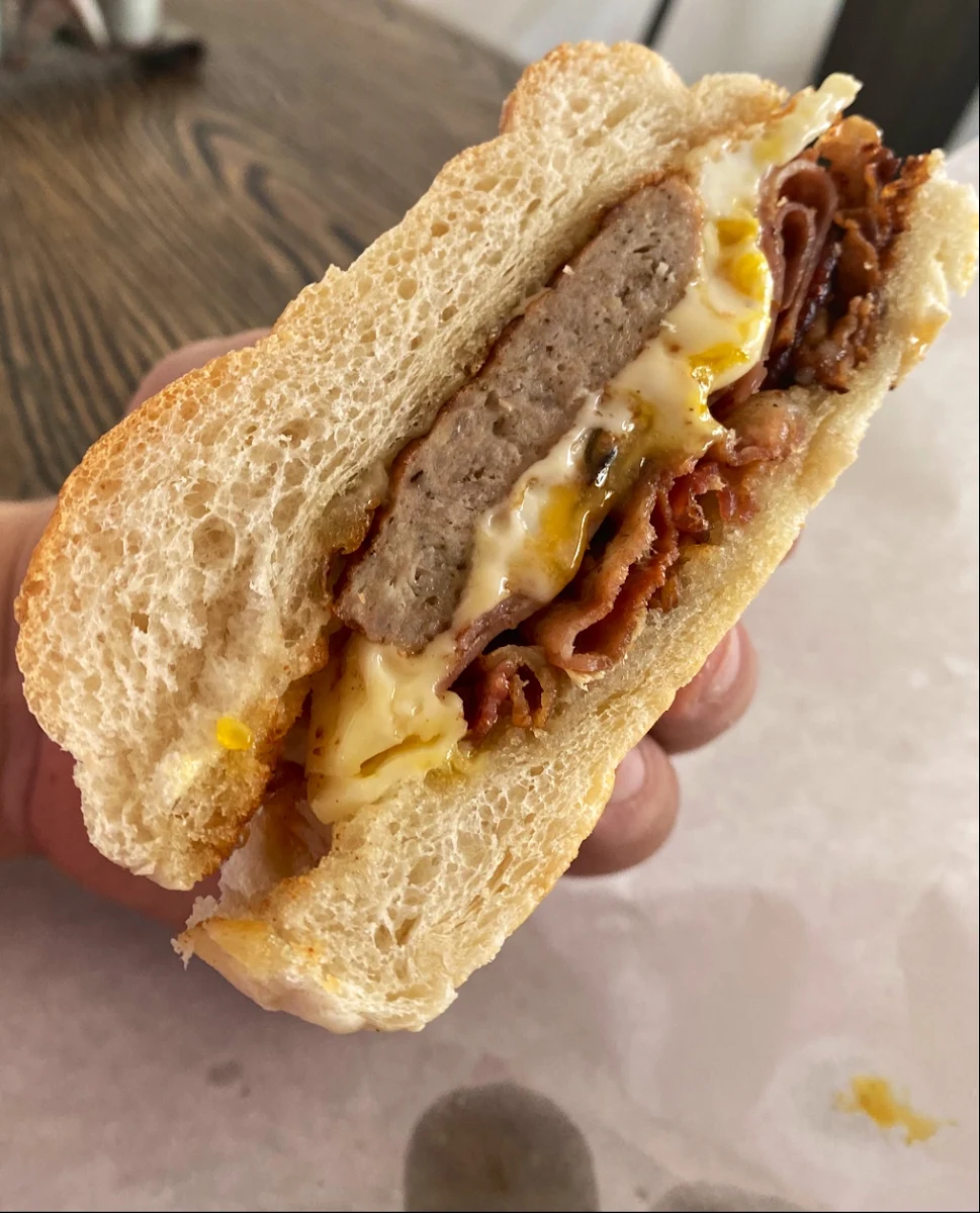 Ham Egg Sausage and Cheese Hard Roll