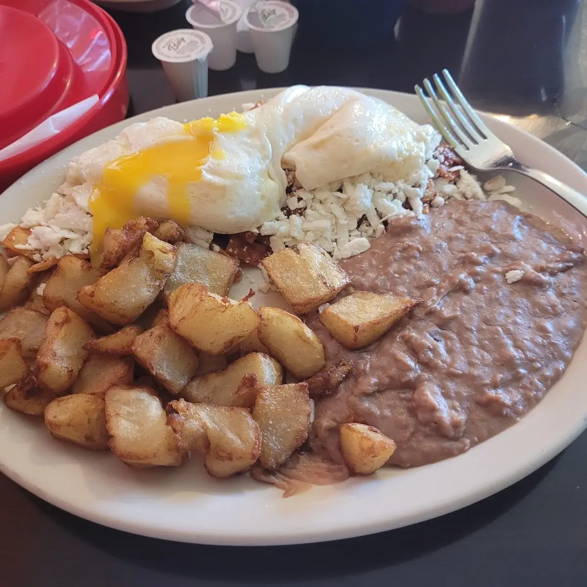 Chiliquilles with Two Eggs Overeasy on Top