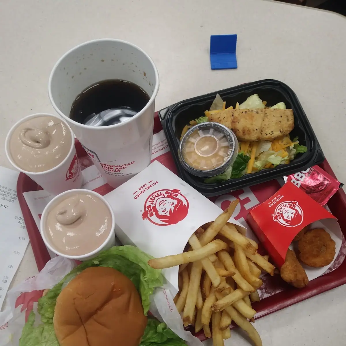 Chicken Snack Wrap Without the Wrap Chocolate Frosty Cheeseburger Large Fries Chicken Nuggets