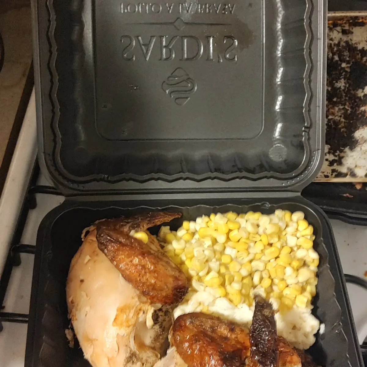 Half Chicken White Meat Corn Mashed Potatoes and Gravy