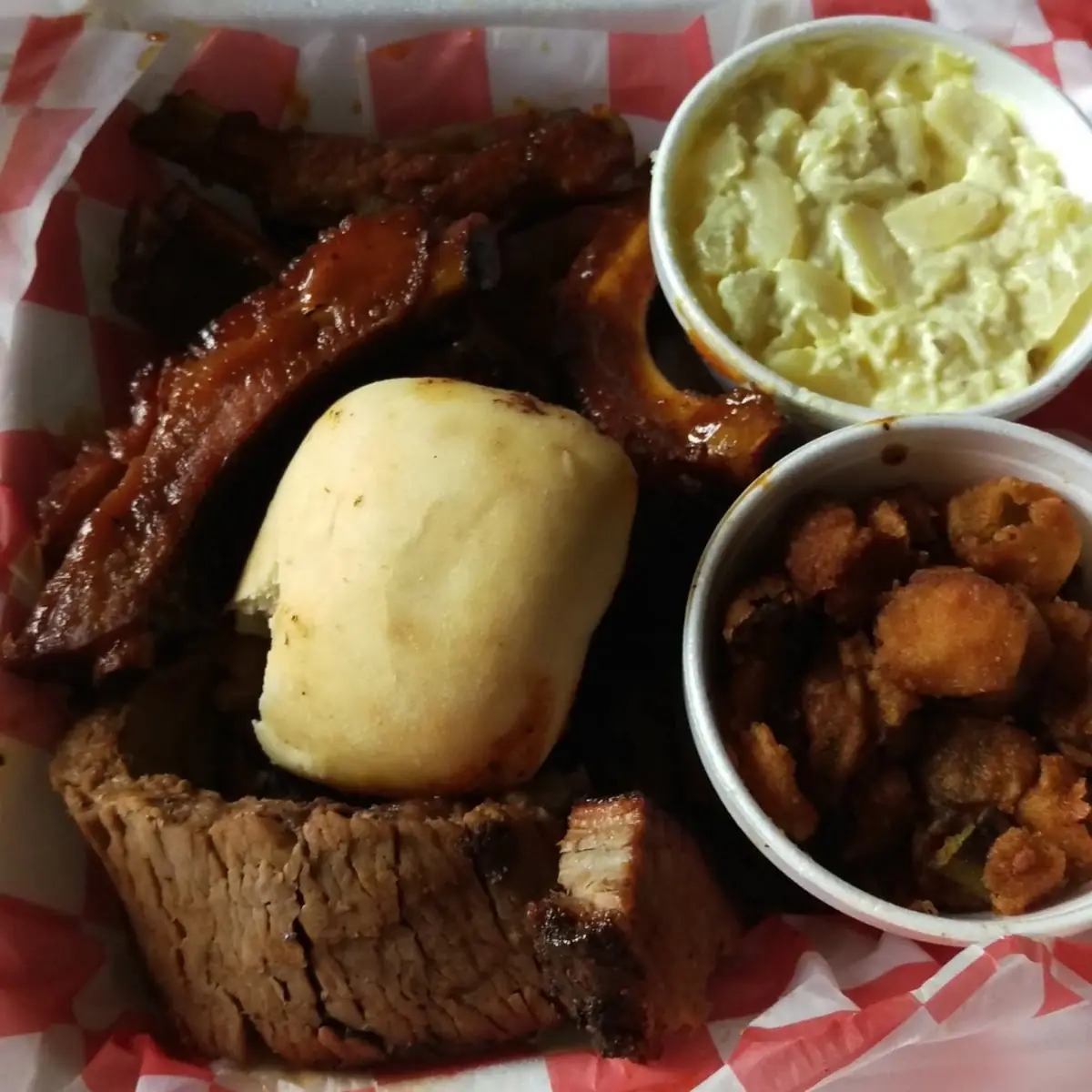 BBQ Ribs Pulled Pork Fried Okra Potato Salad