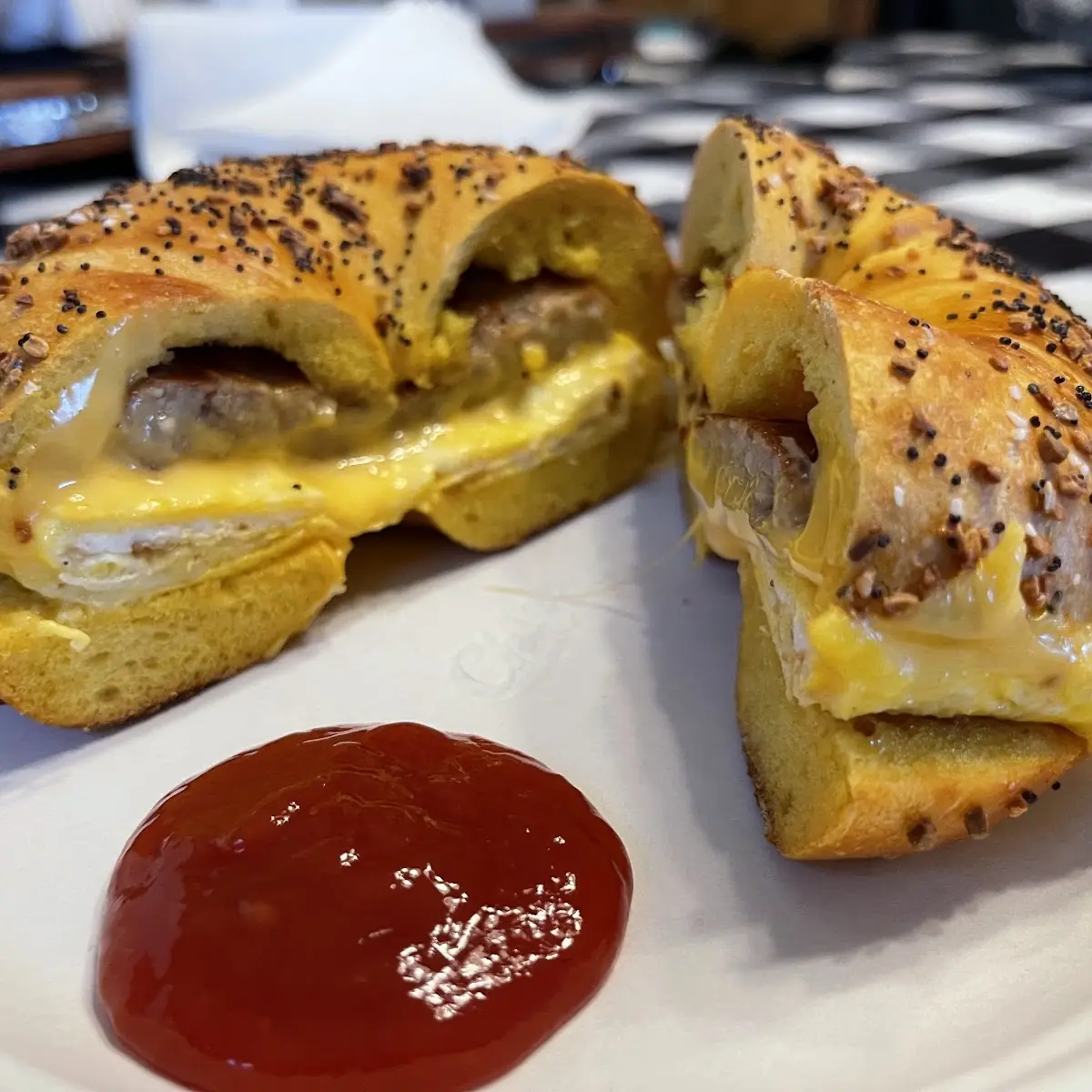 Sausage Egg and Cheese Everything Bagel