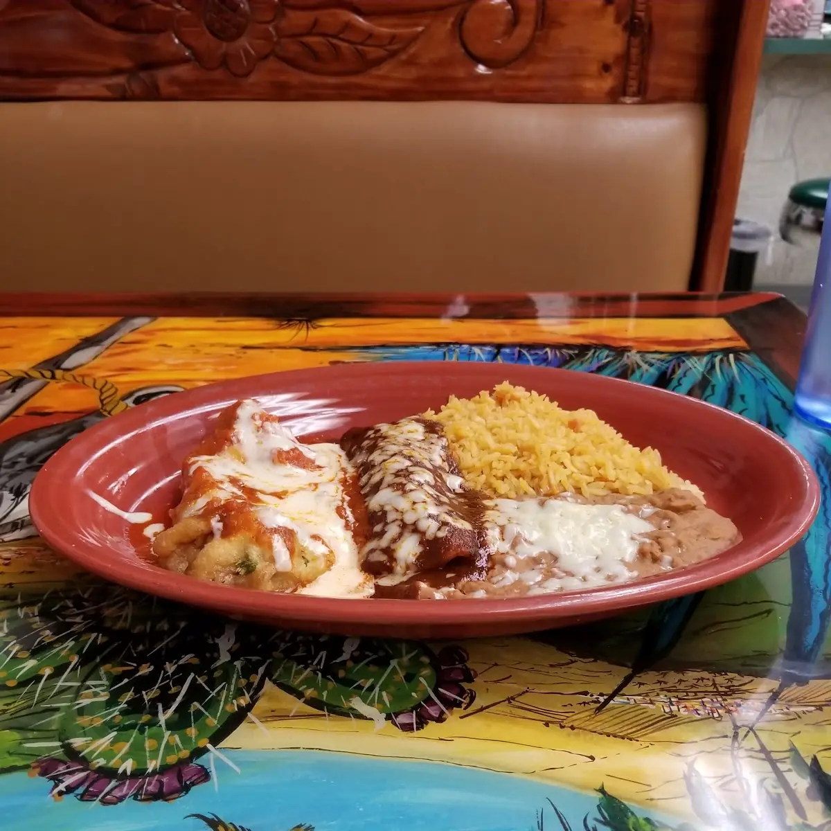 Enchilada Chili Relleno Rice and Beans