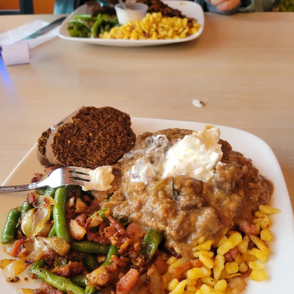 Baconf Stroganoff with String Beans and Bacon