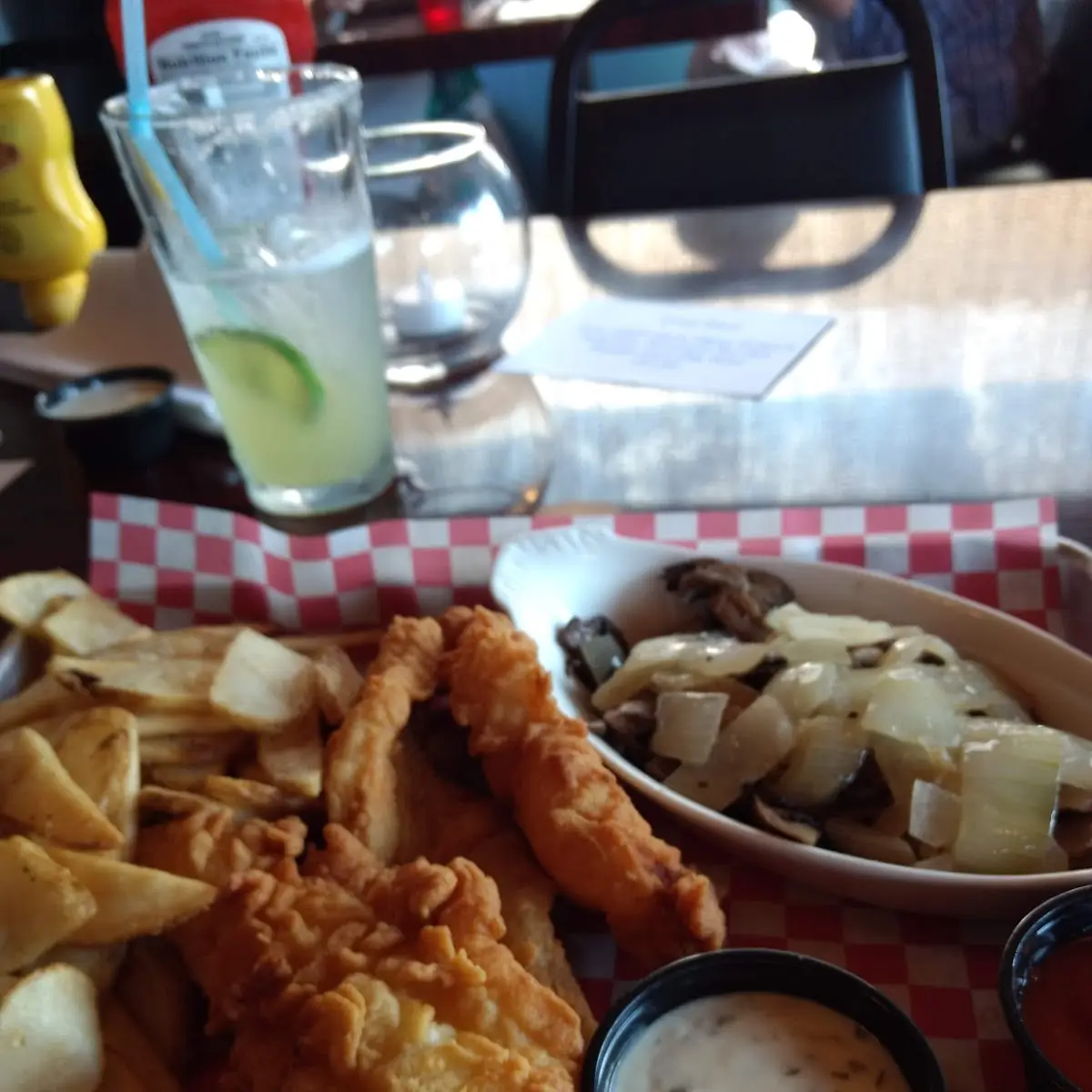 Cat Fish and Chips Also Scallops and Rice