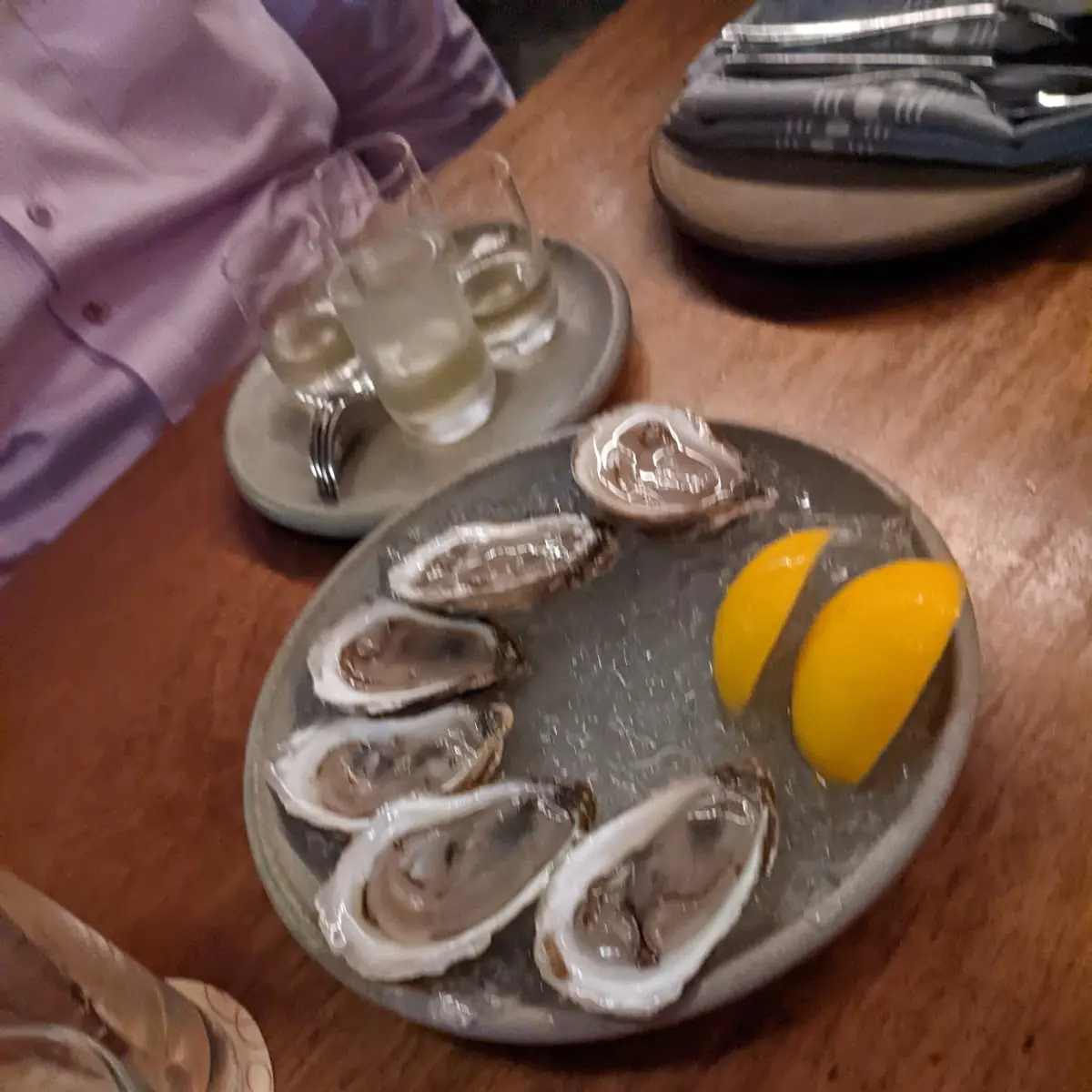Raw Atlantic Oysters on the Half Shell Mignonette Pickles