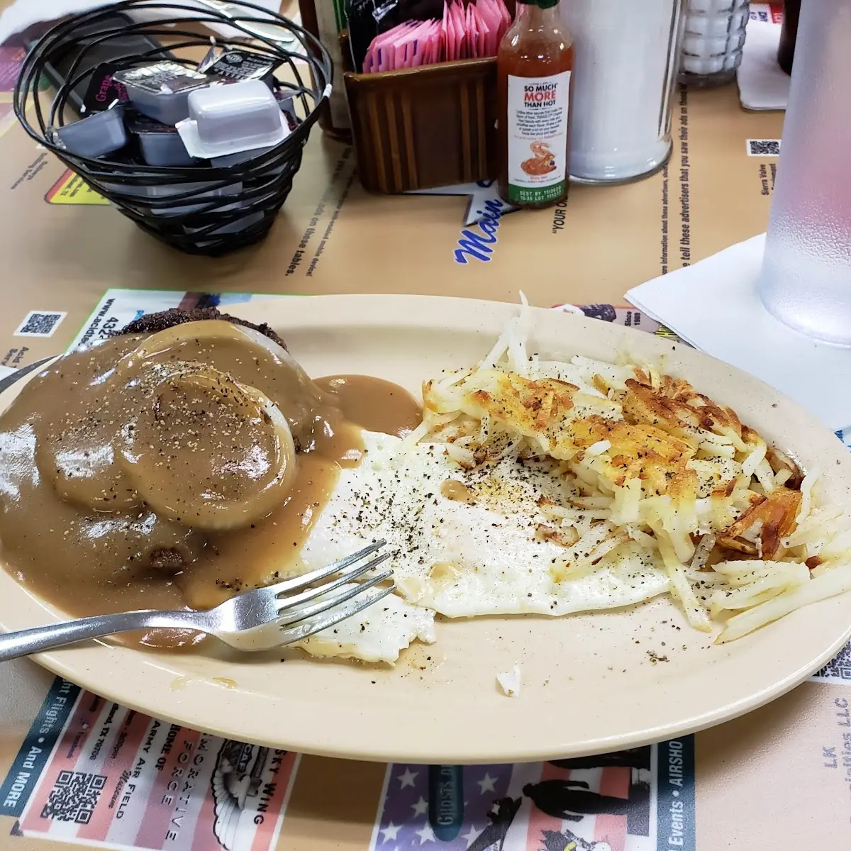 Hamburger Steak Fried Eggs and Hashbrowns