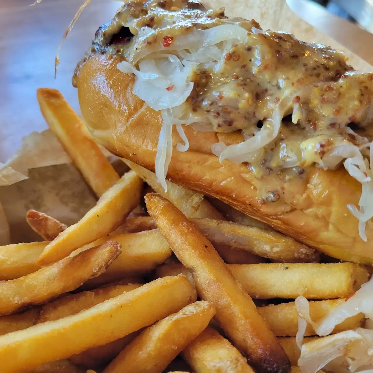 Sauerkraut Hot Dog and Fries
