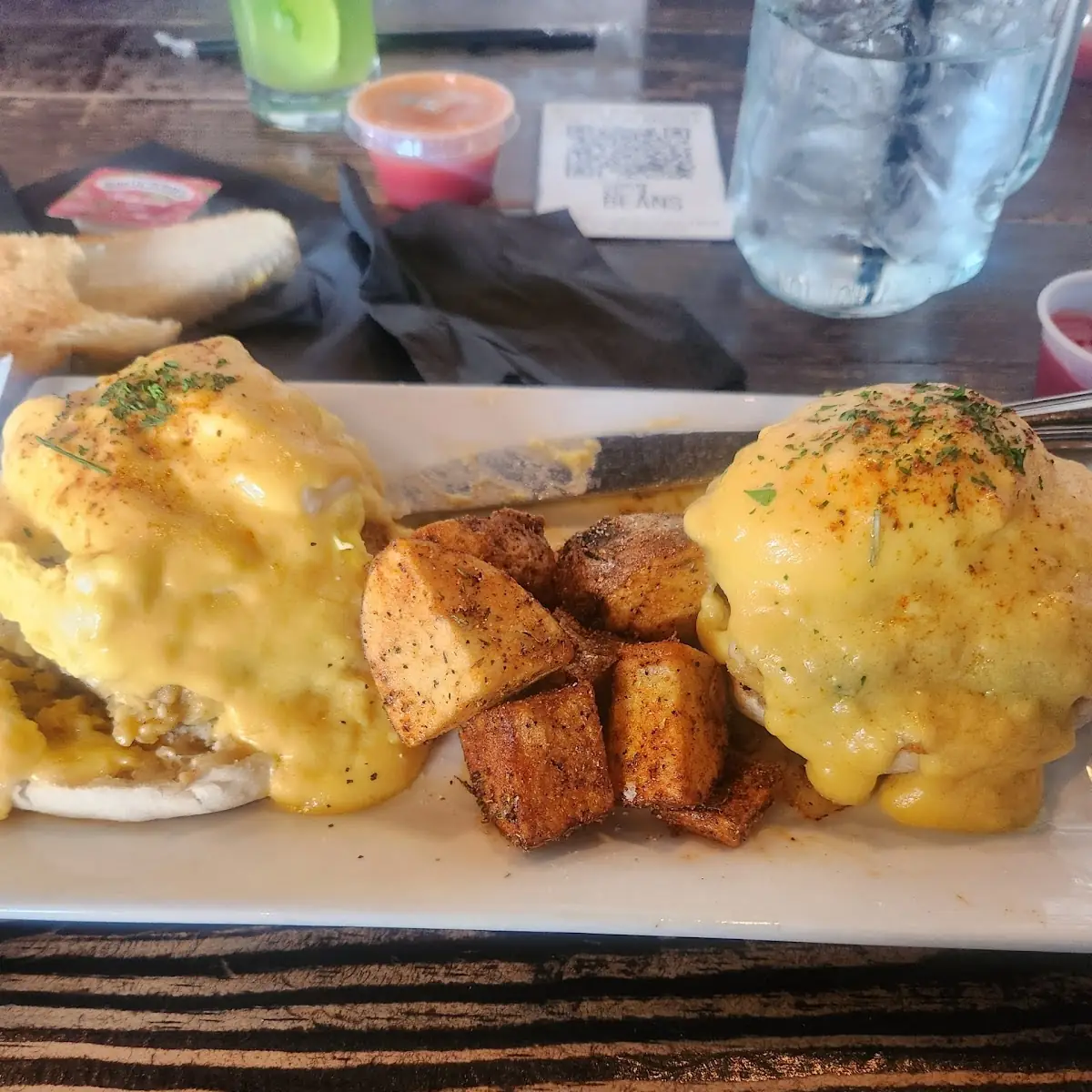 Crab Cake Eggs Benedict with Home Fries