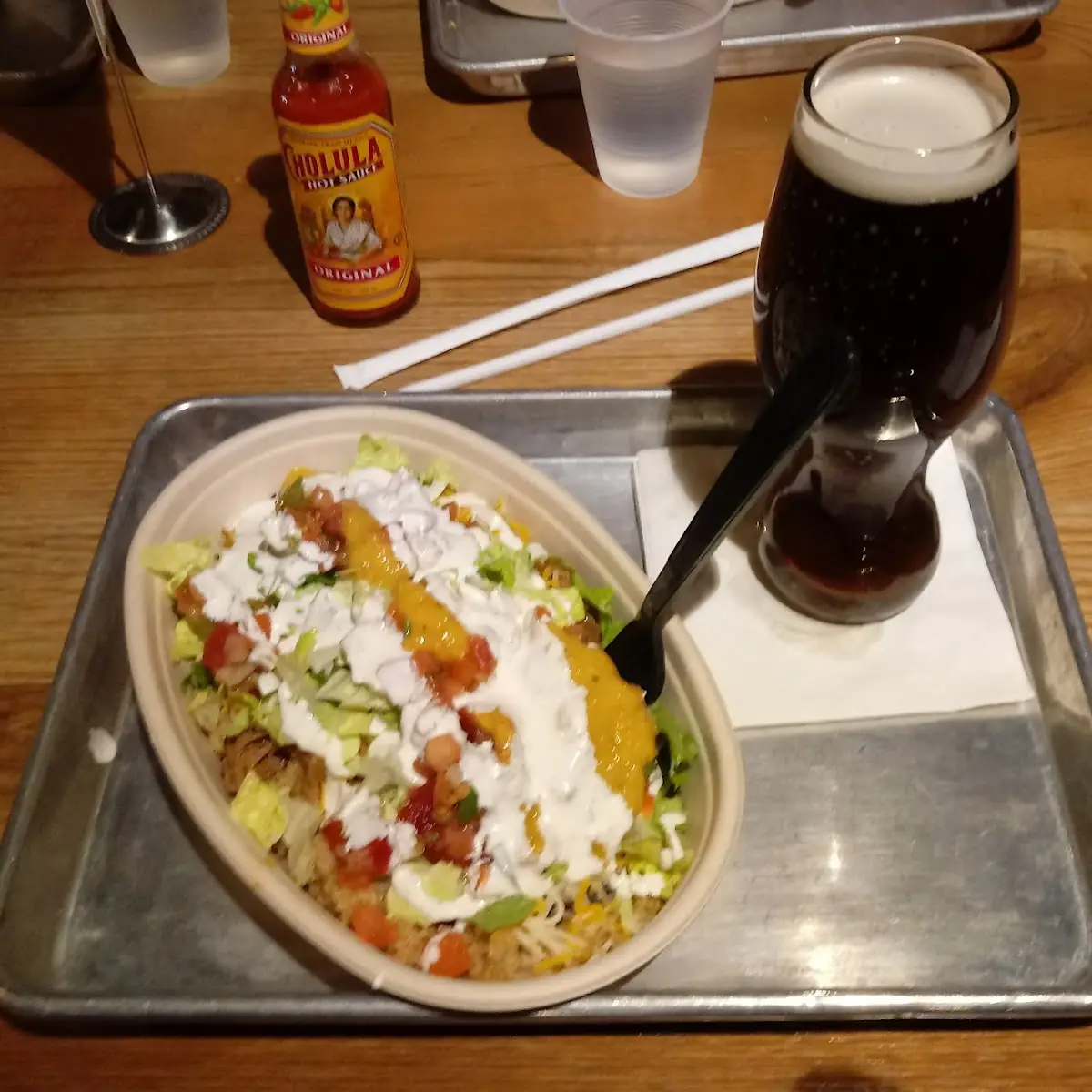 Burrito Bowl and Draft Beer