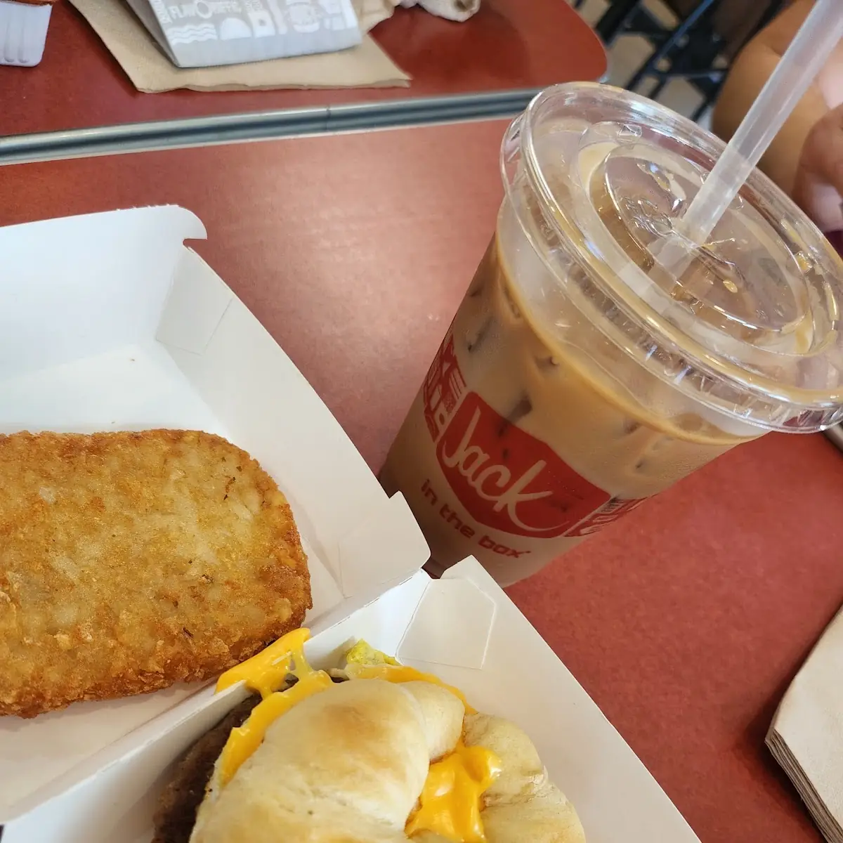 Sausage Egg Cheese Croissant w Hashbrown & Iced Mocha Coffee