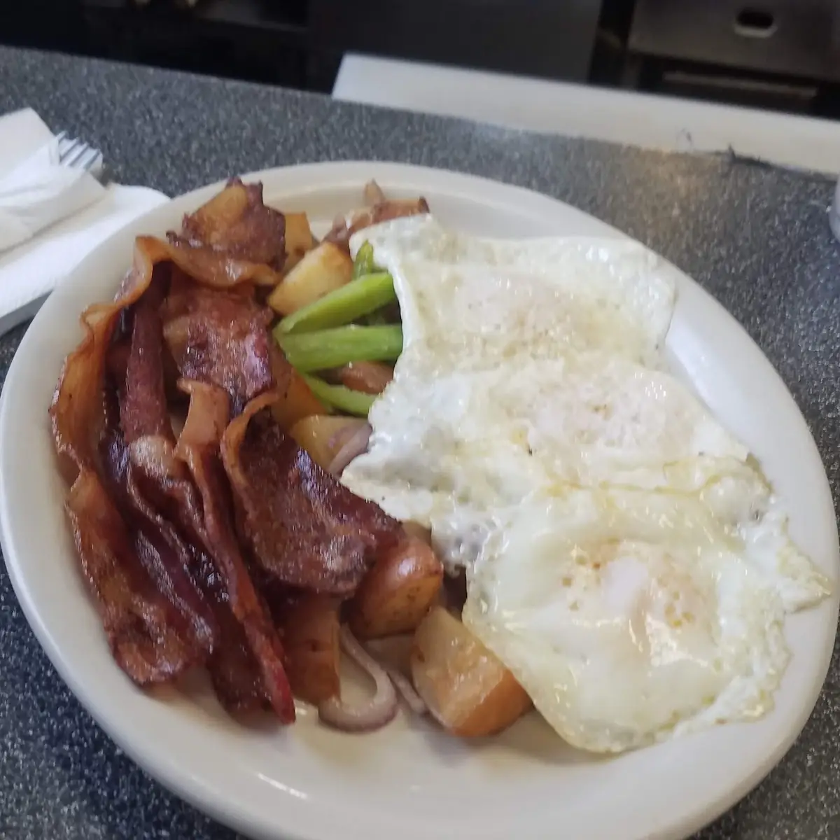 Two Eggs Country Potatoes and Bacon