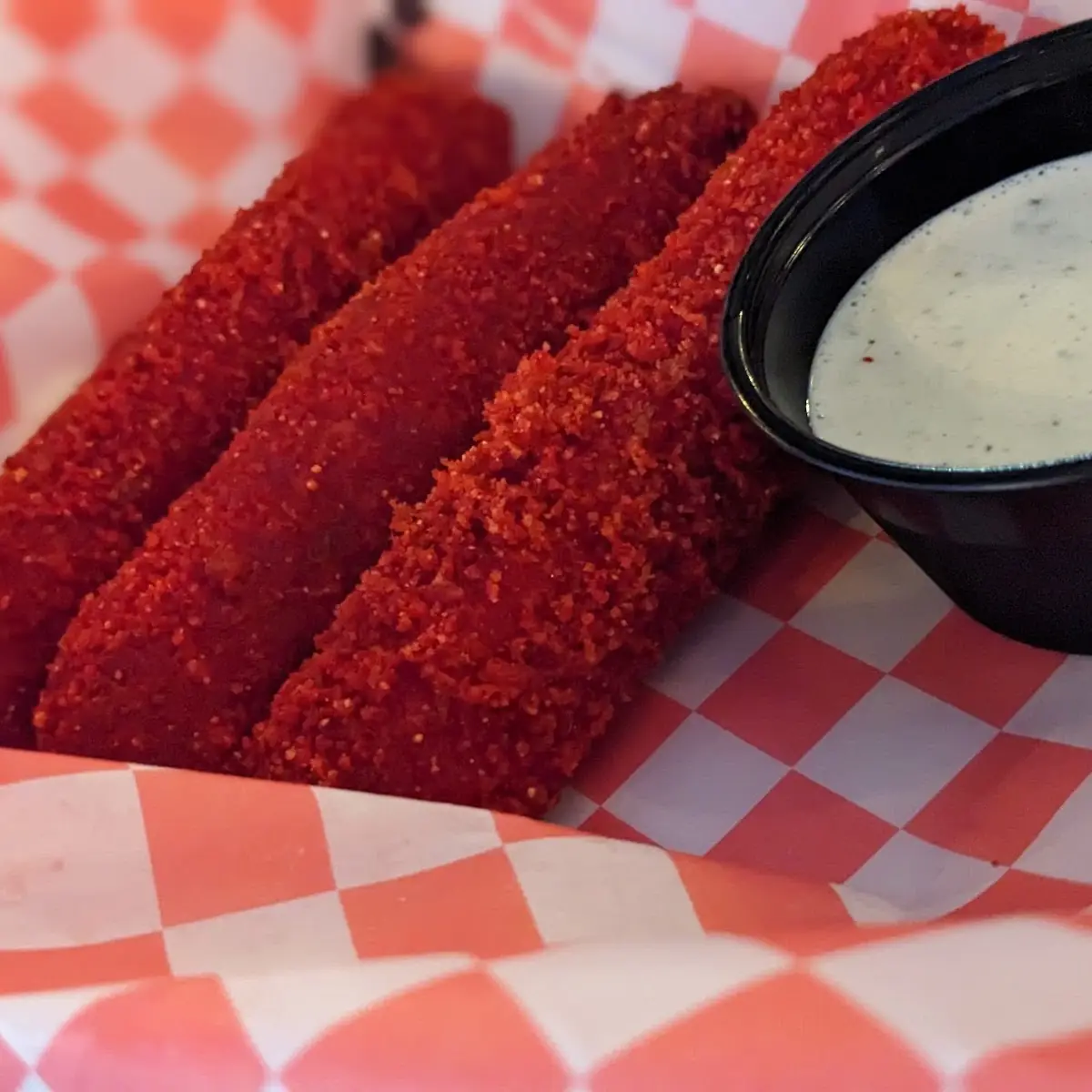 Flaming Hot Cheeto Mozzarella Cheese Sticks
