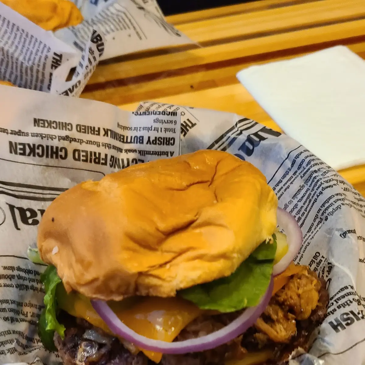 Beef Single Burger Topped with Corned Beef Hash and Swiss Cheese