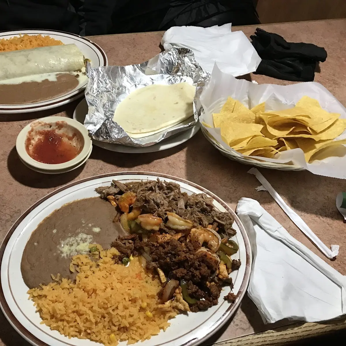 One Taco One Beef Burrito Rice and Beans