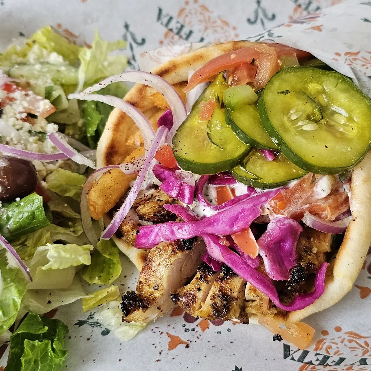 Middle Eastern Chicken Pita with a Side Salad