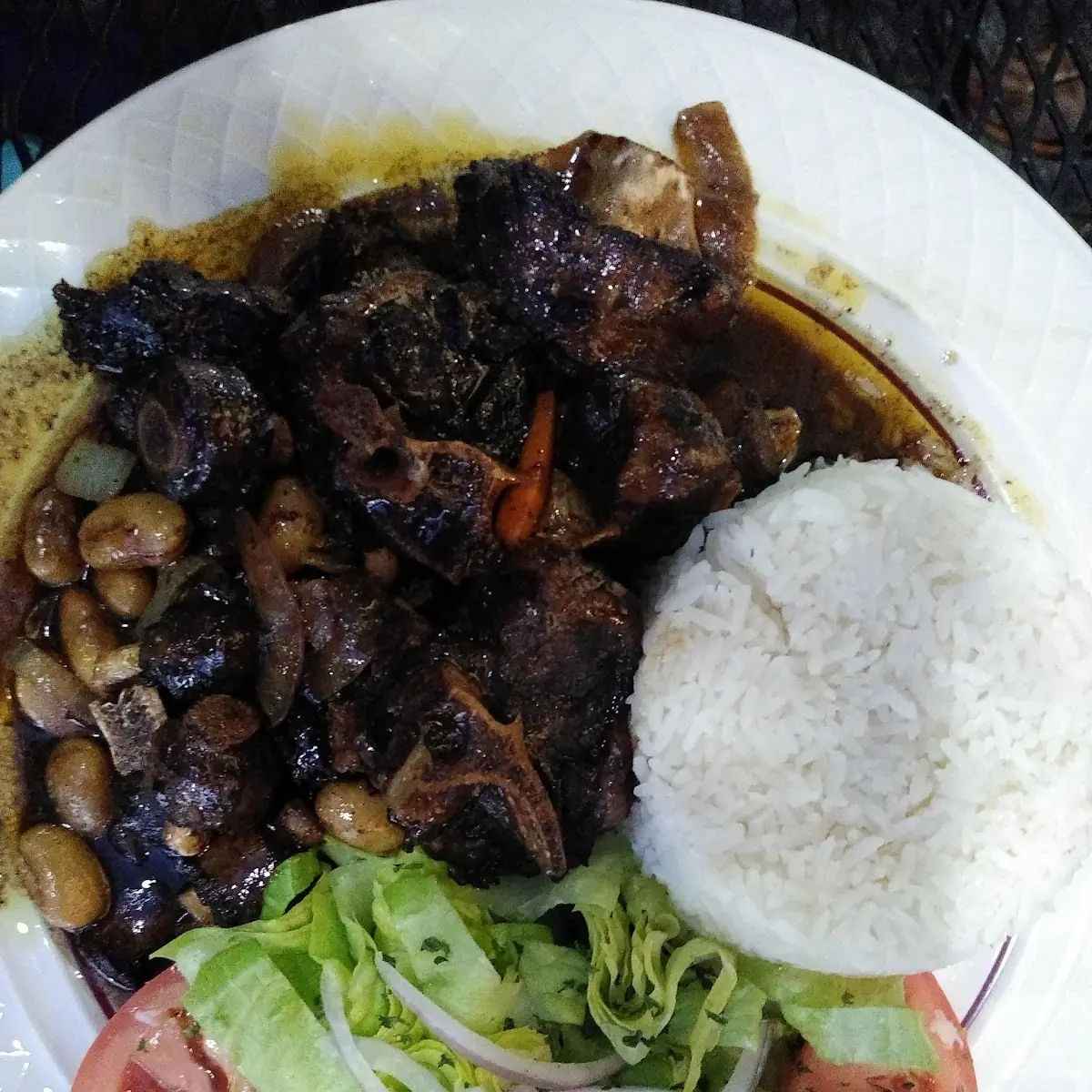 Oxtails with Beans White Rice and Salad