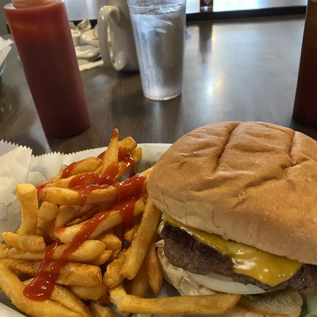 Cheese Burger with Everything and French Fries