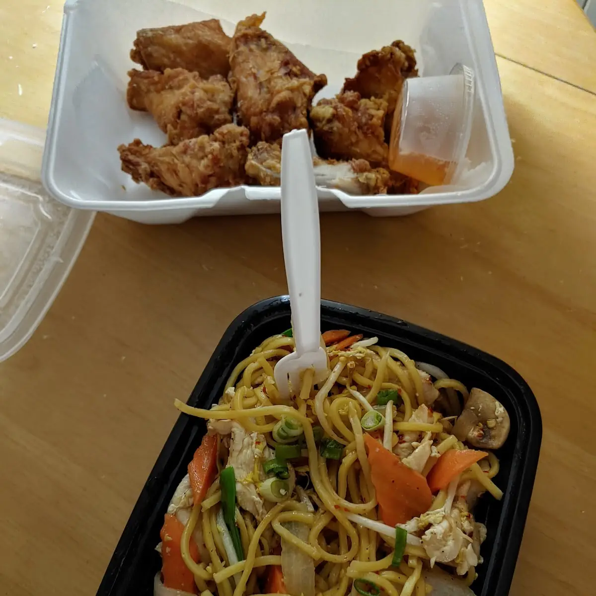 Lo Mein and Chicken Wings