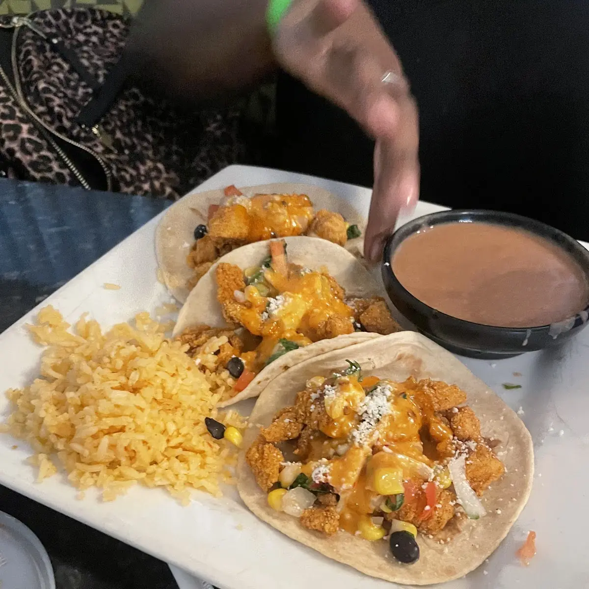 Chicken Tacos with Rice and Beans