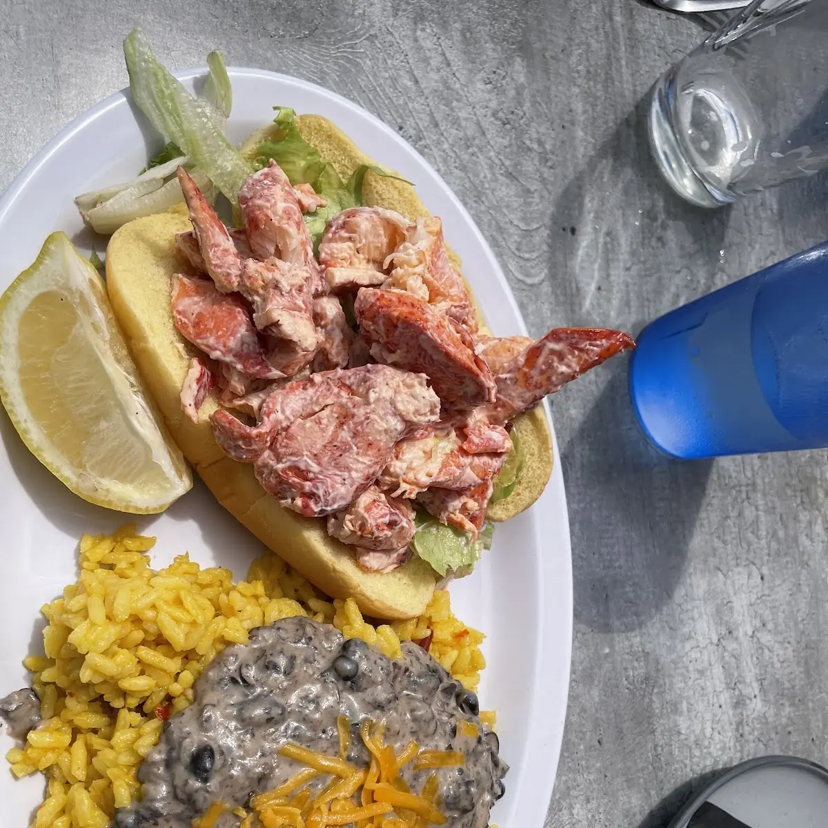 Lobster Roll with Rice and Beans