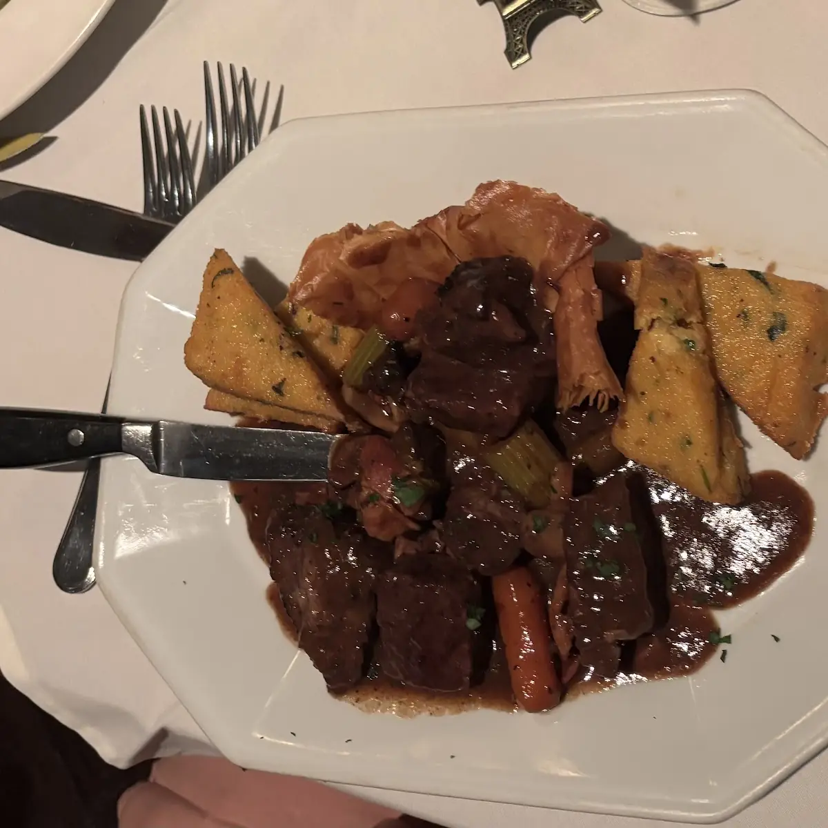 Beef Bourguignon with Fried Polenta Frita