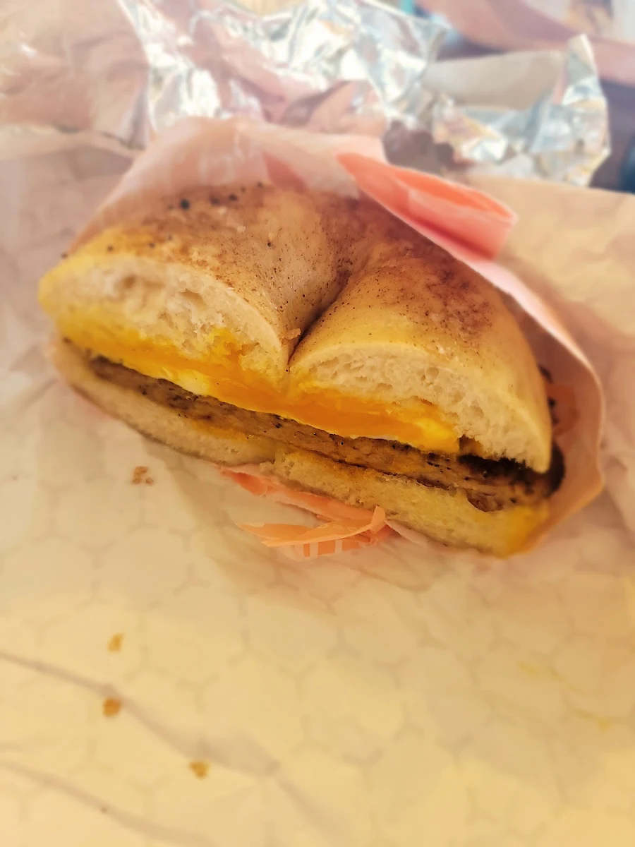 Sausage Egg and Cheese on Cinnamon Crunch Bagel