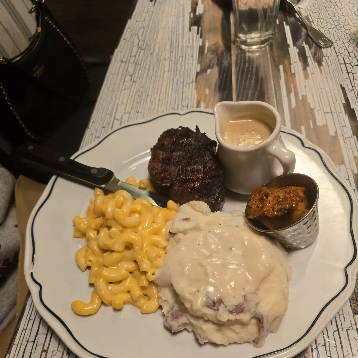 Filet Mignon with Mashed Potatoes and Mac N Cheese