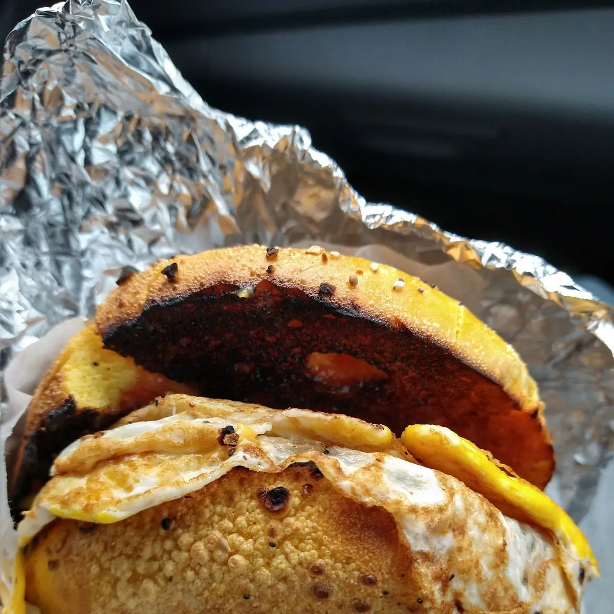 Burnt Everything Bagel with Eggs and Cheese