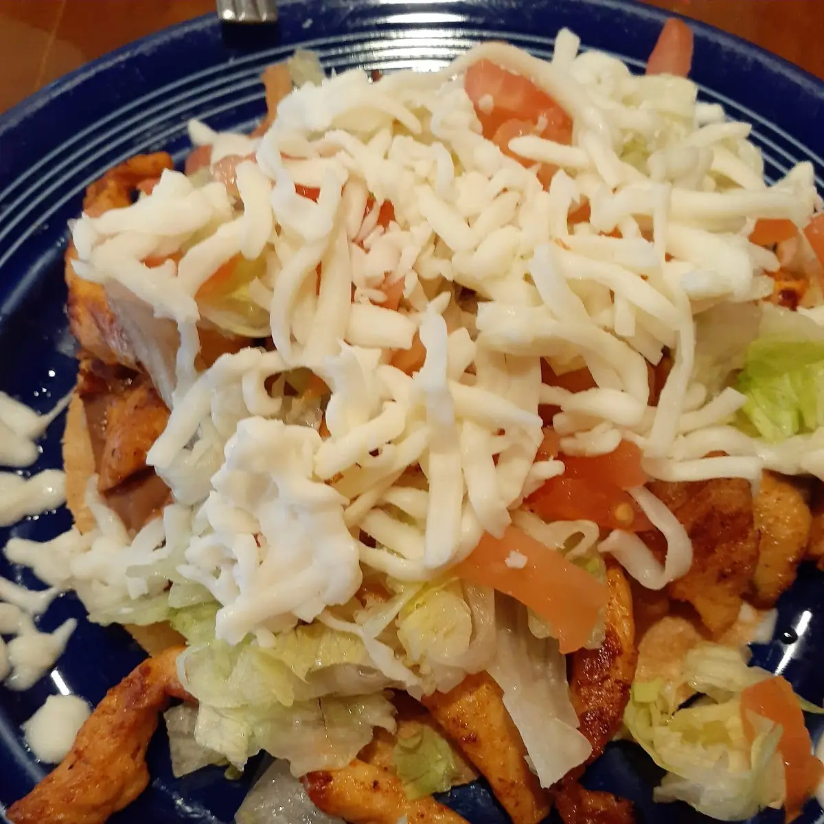 Grilled Chicken Tostada with Refried Beans