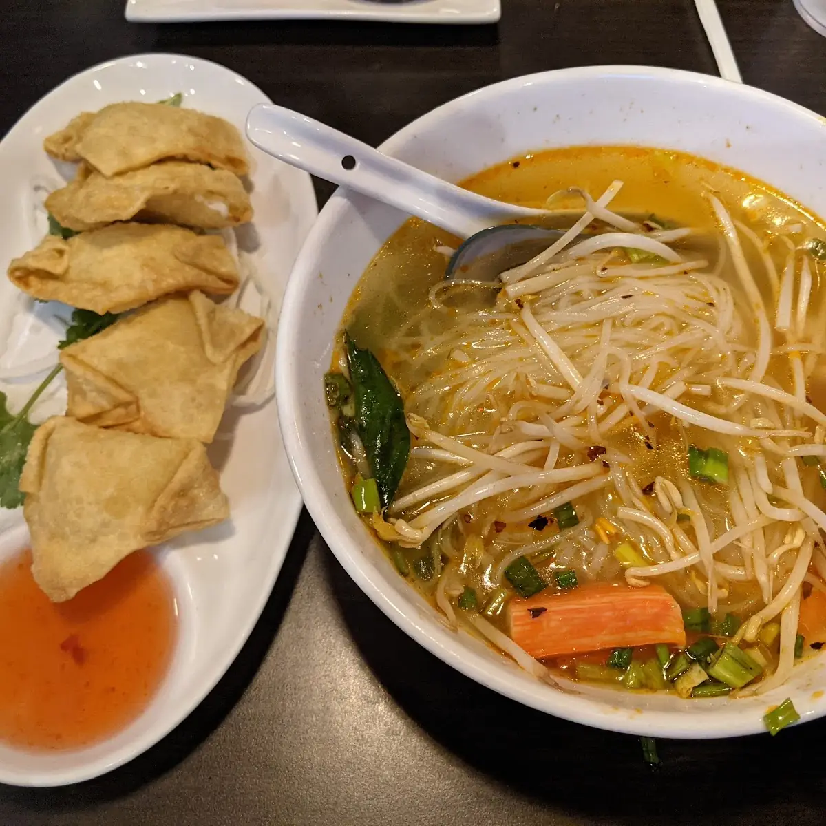Crab Rangoons and Thai Noodle Soup with Seafood