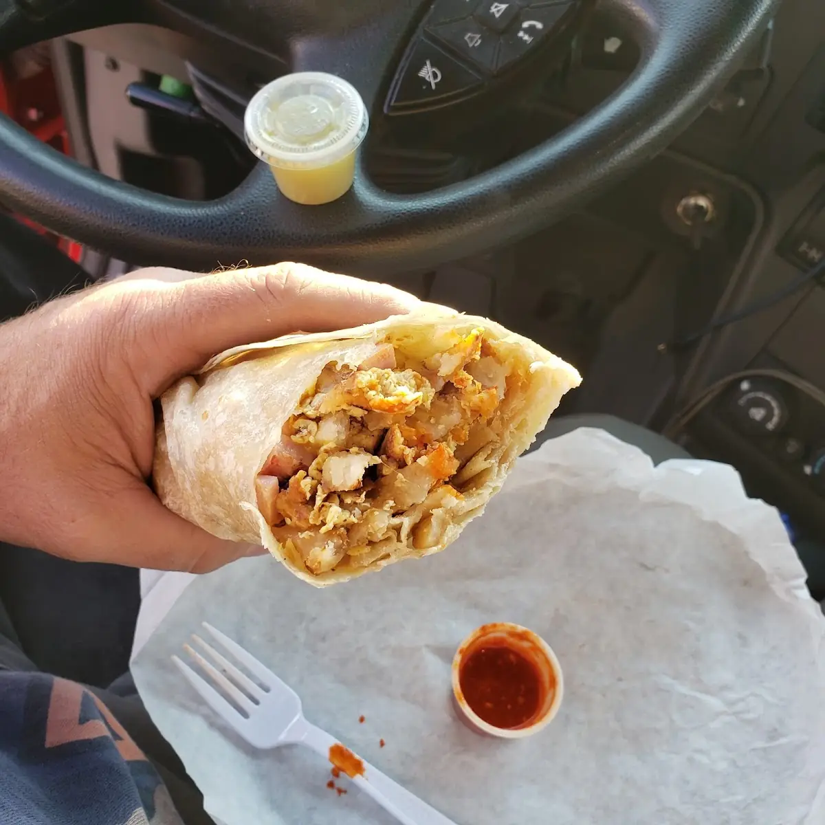 Ham Egg Potatoes and Cheese Burrito