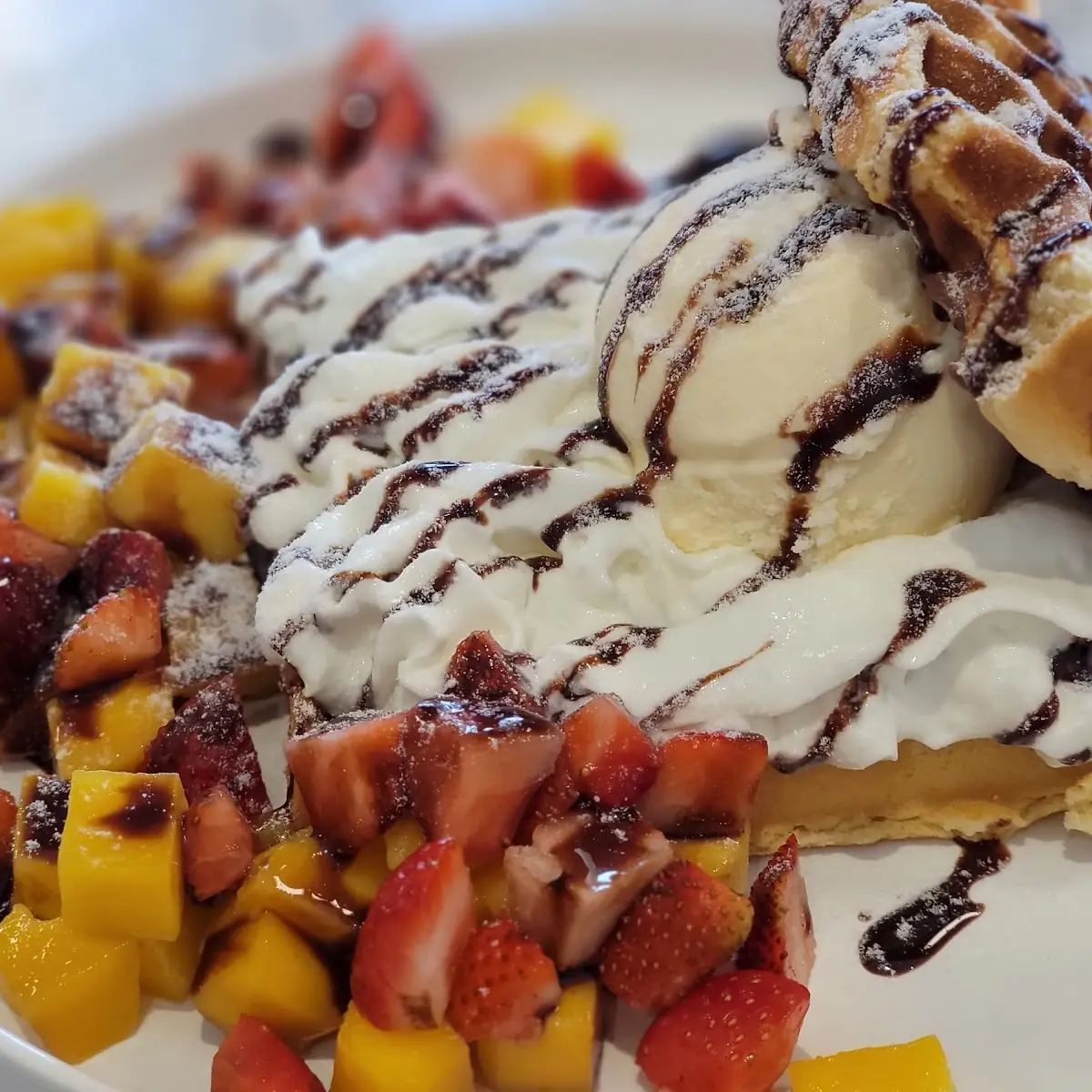 Waffle with Mango and Stawberry Nutella and Madagascar Vanilla Ice Cream