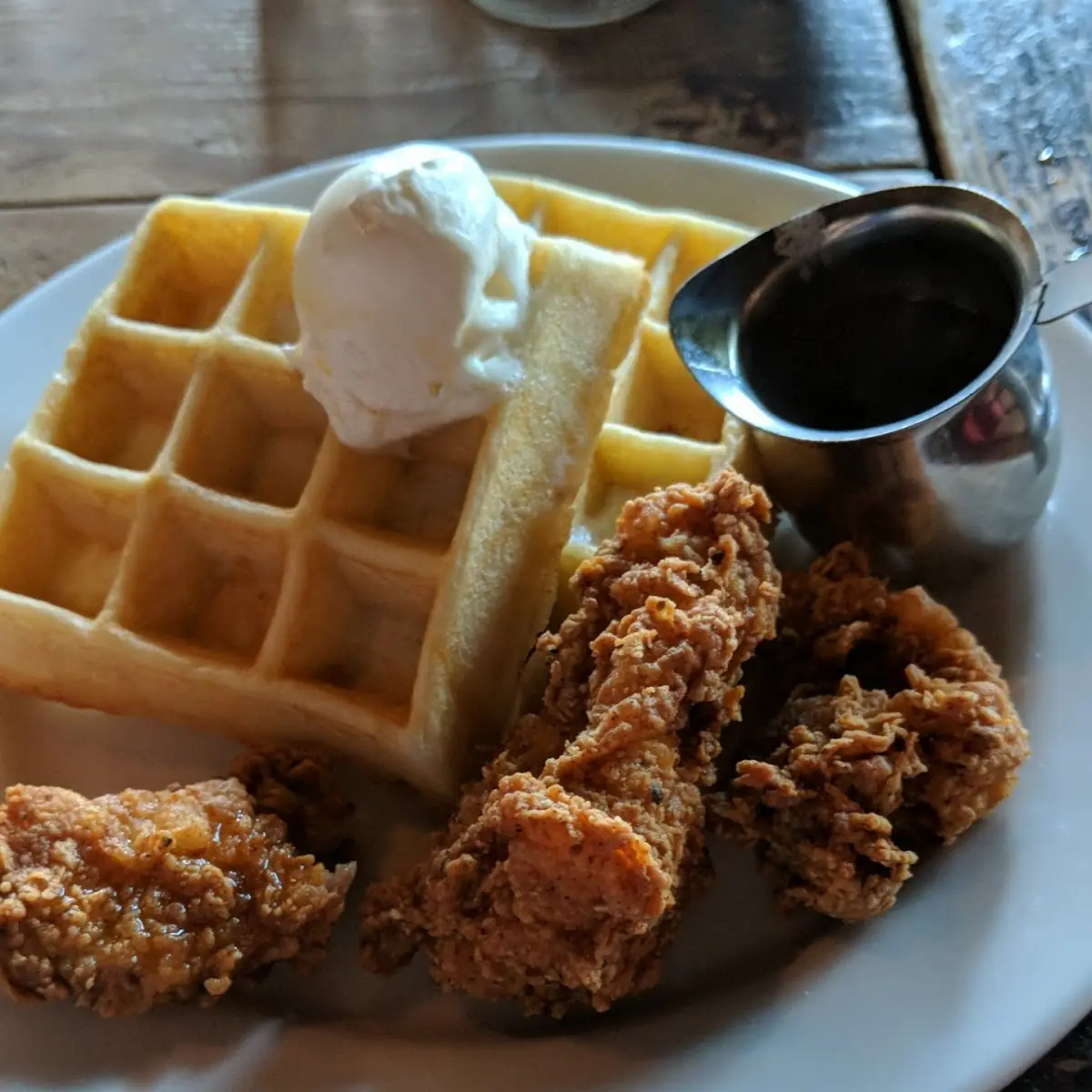 Fried Chicken & Waffles with Maple Syrup